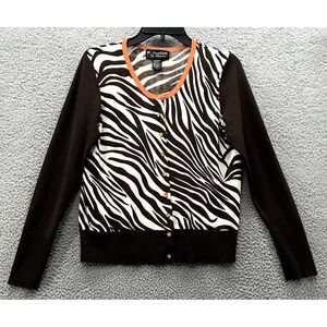 Russell Scott Women's Long Sleeve Cardigan Sweater Brown‎ Zebra Stripe Size L